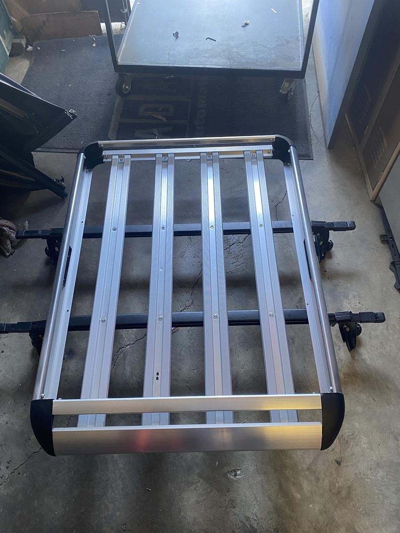 Cargo Roof Rack Cross Bar + Carrier Basket (50" x 38") with Adjustable Clamps, Silver