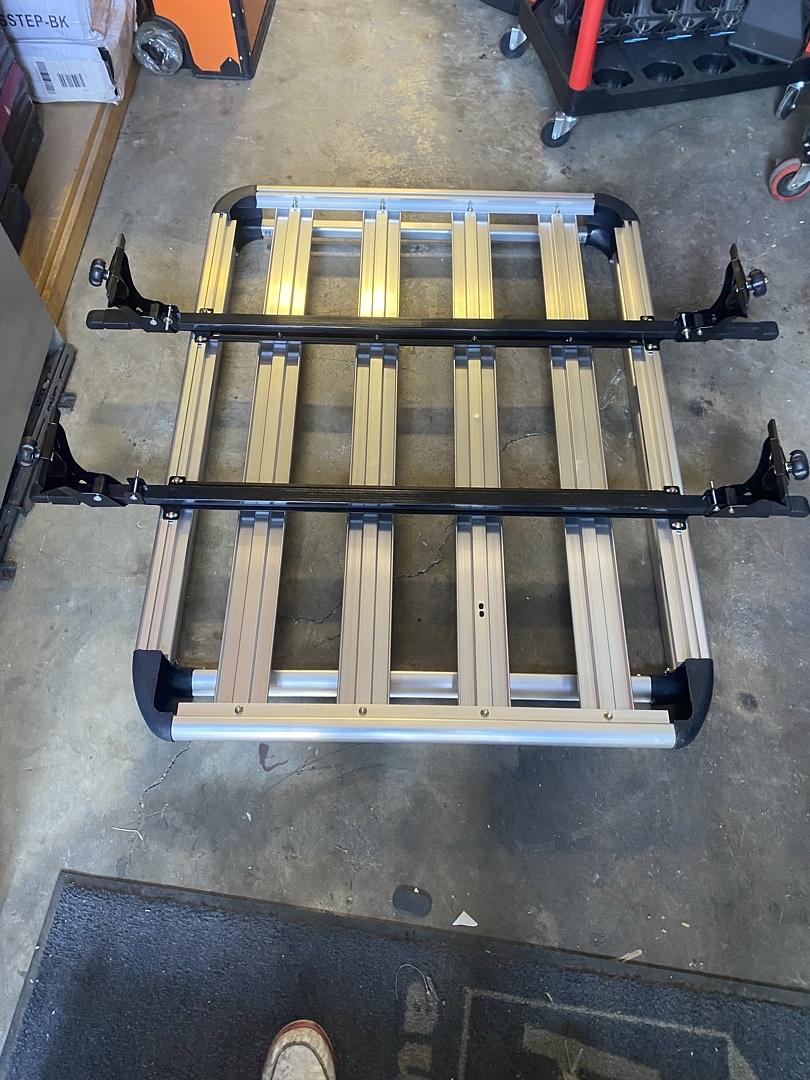 Cargo Roof Rack Cross Bar + Carrier Basket (50" x 38") with Adjustable Clamps, Silver