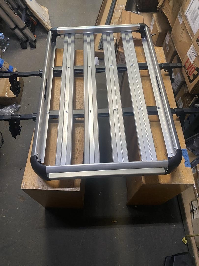 Silver Cargo Roof Rack Cross Bar + Carrier Basket (50" x 31"), with Adjustable Clamps