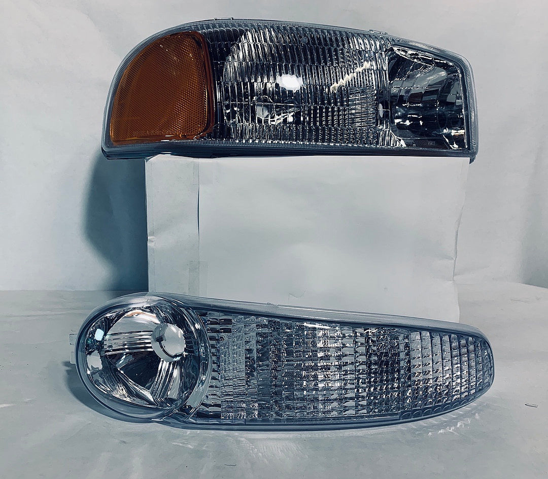 4Pcs of Headlights+Bumper Lamp[02-06 GMC Sierra/Yukon], Chrome amber