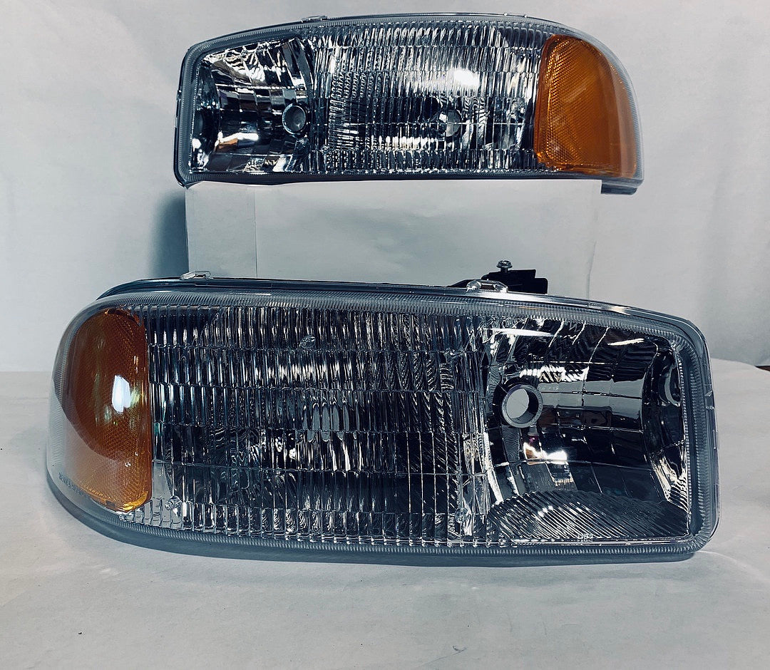 4Pcs of Headlights+Bumper Lamp[02-06 GMC Sierra/Yukon], Chrome amber