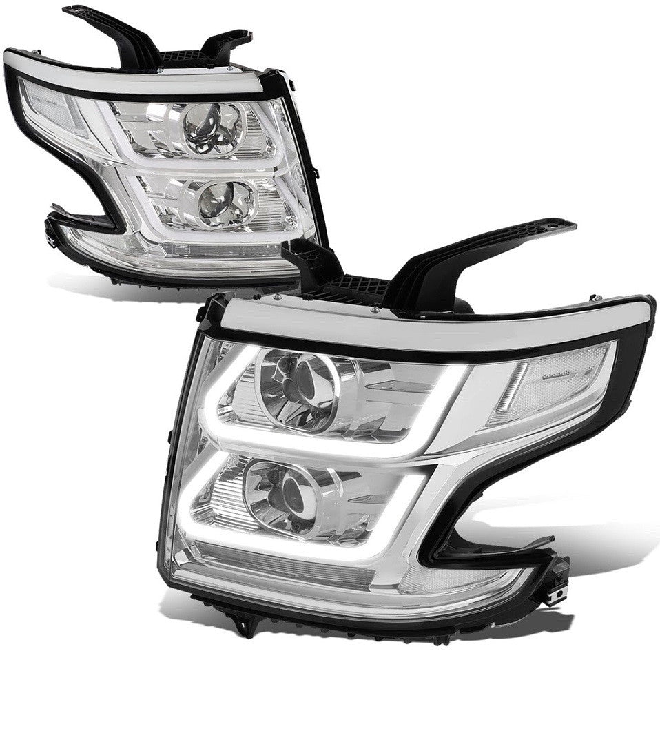 15-18 Chevy Suburban/Tahoe 3D LED DRL Projector Headlight - Chrome/Clear