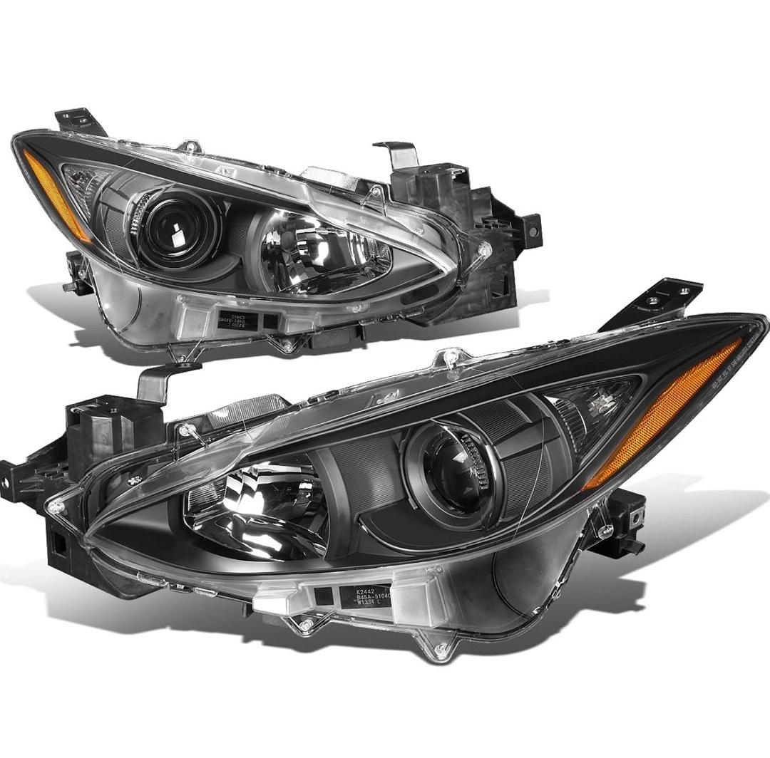 For 2014 to 2016 Mazda 3 Pair OE Style Projector Headlight Black Housing Amber Corner Headlamps 14 15 16 Left + Right
