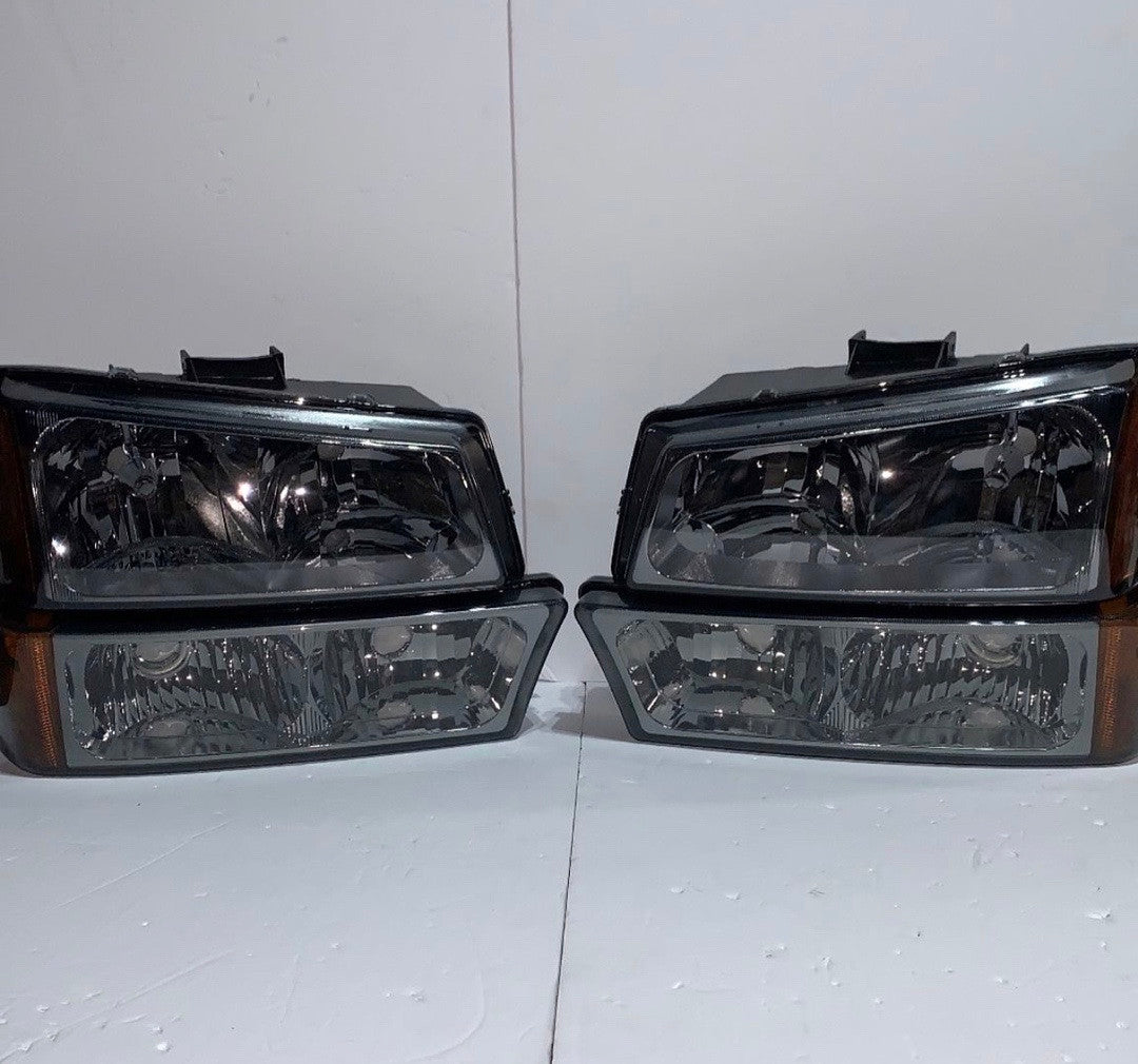 Chevrolet Avalanche 2003-2006 HeadLights Set Pair Black Smoke Color -