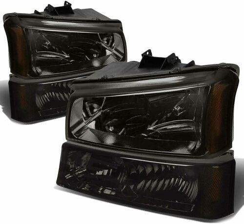 Chevrolet Avalanche 2003-2006 HeadLights Set Pair Black Smoke Color -