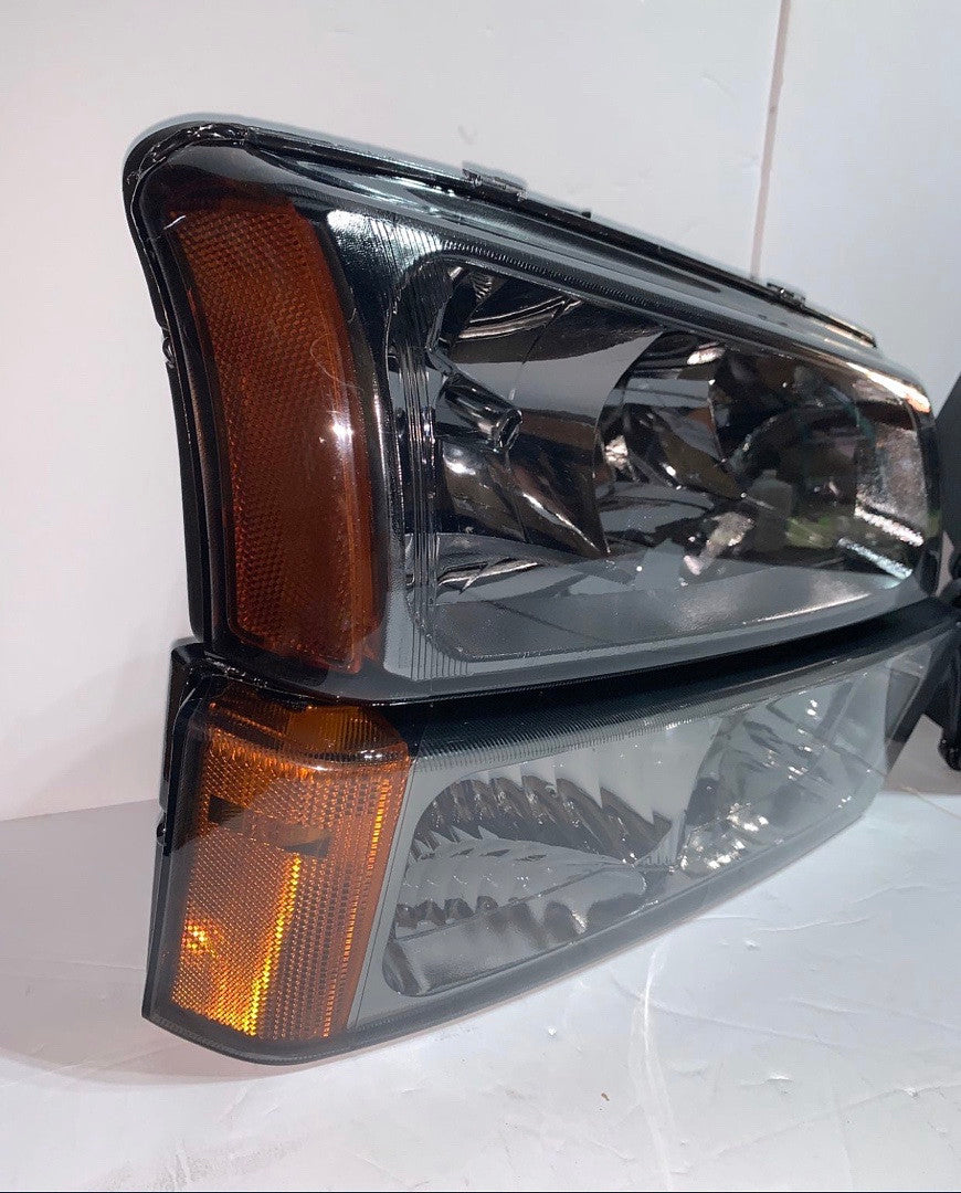 Chevrolet Avalanche 2003-2006 HeadLights Set Pair Black Smoke Color -