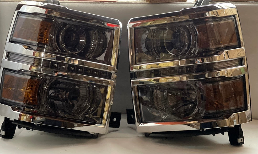14-15 CHEVY SILVERADO 1500 SMOKED AND AMBER LED PROJECTOR HEADLIGHTS