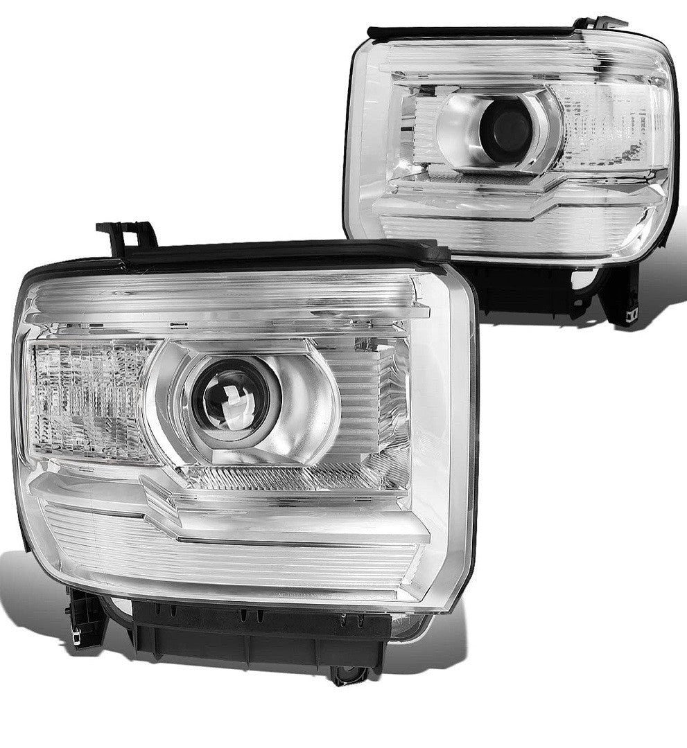 HL-OH-GMCS14-CH-Cl1 14-15 sierra 1500 15- 17 2500HD/3500HD GMC Sierra Chrome Housing Clear Side Projector Headlights Replacement