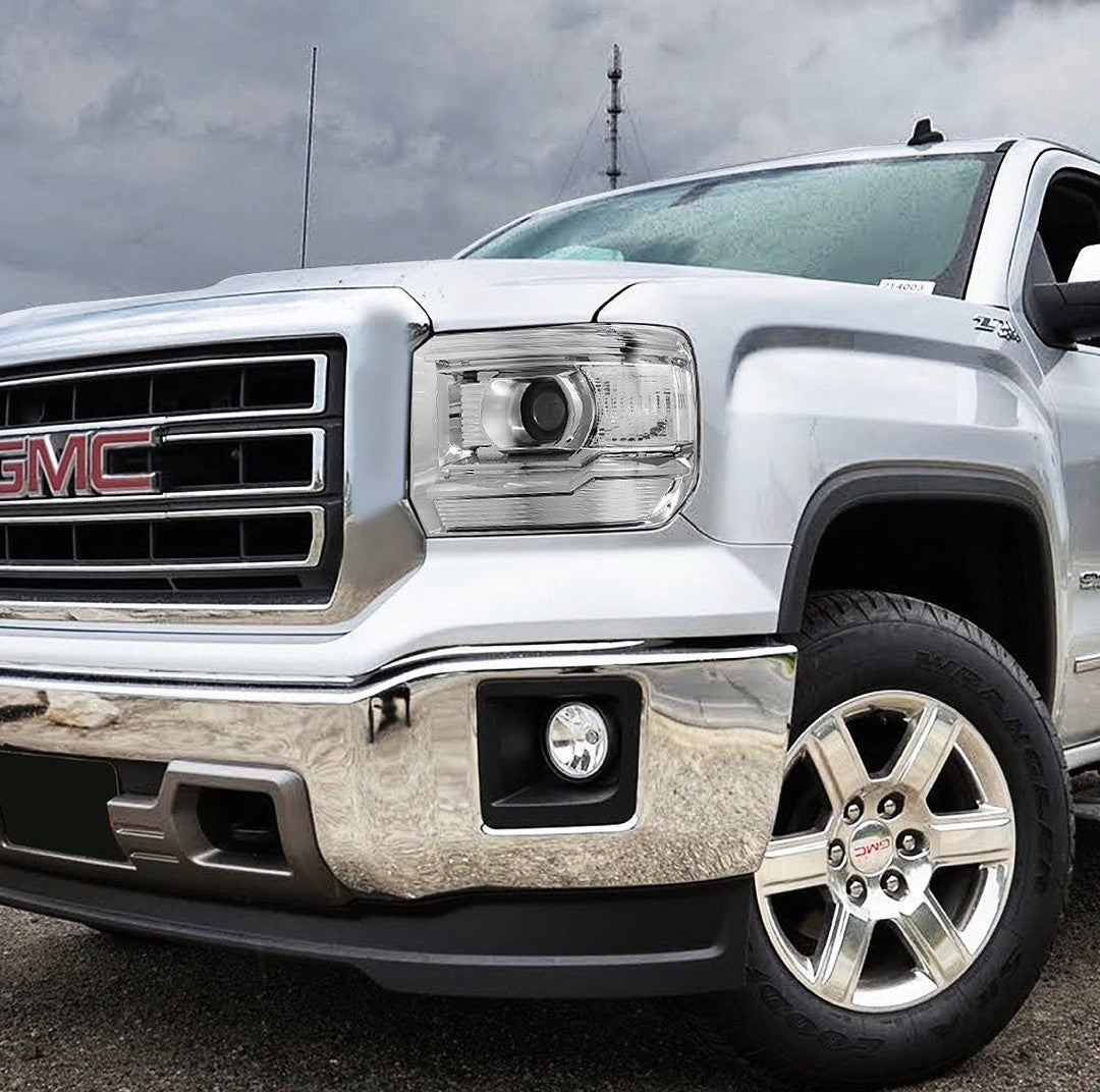 HL-OH-GMCS14-CH-Cl1 14-15 sierra 1500 15- 17 2500HD/3500HD GMC Sierra Chrome Housing Clear Side Projector Headlights Replacement