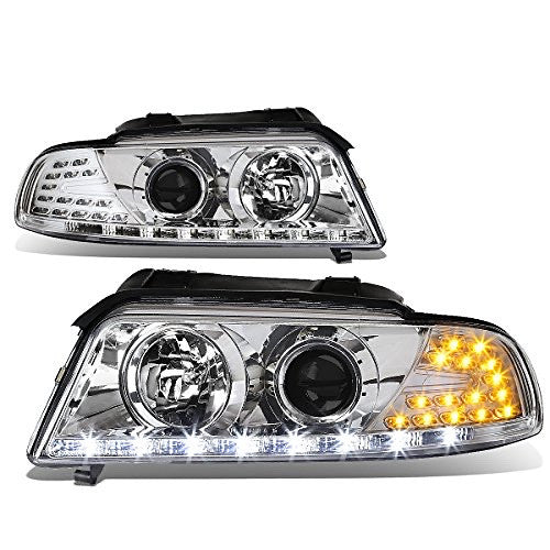 96-01 Audi a4/a4 Quattro Chrome Amber Signal Projector Headlights With LED DRL Replacement
