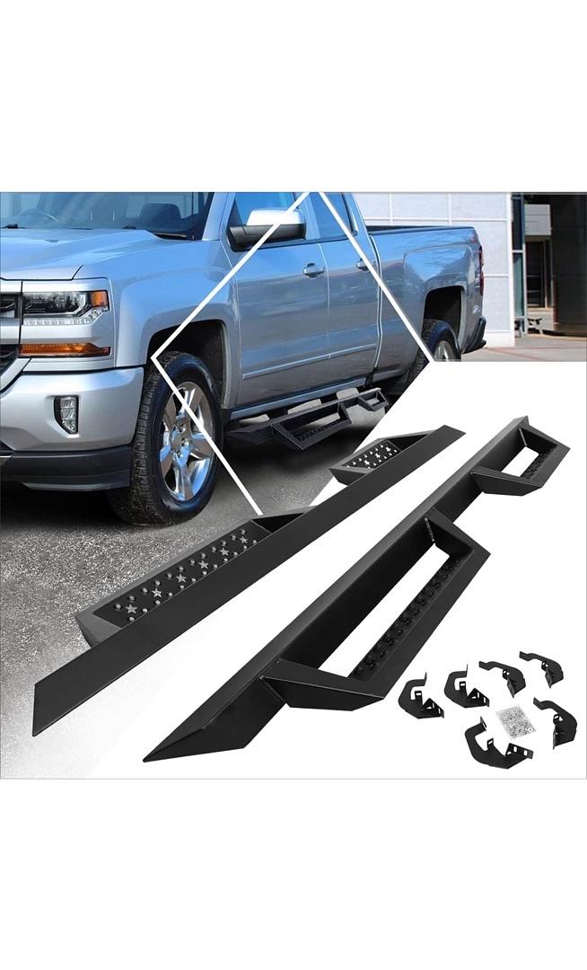 4.5" Powdercoated Running Board Side Step Nerf Bar Compatible with 07-19 Silverado 1500 2500HD 3500HD / 07-19 Sierra 1500 2500HD 3500HD crew Cab