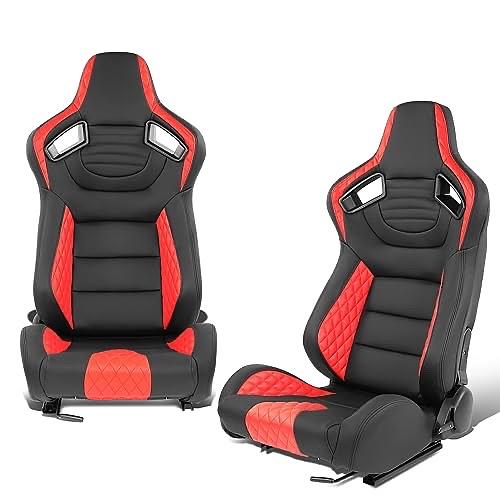 Universal Reclinable Racing Seats with Bottom Mount Sliders,21" W X 22" D X 38" H,Black/Red,RS-