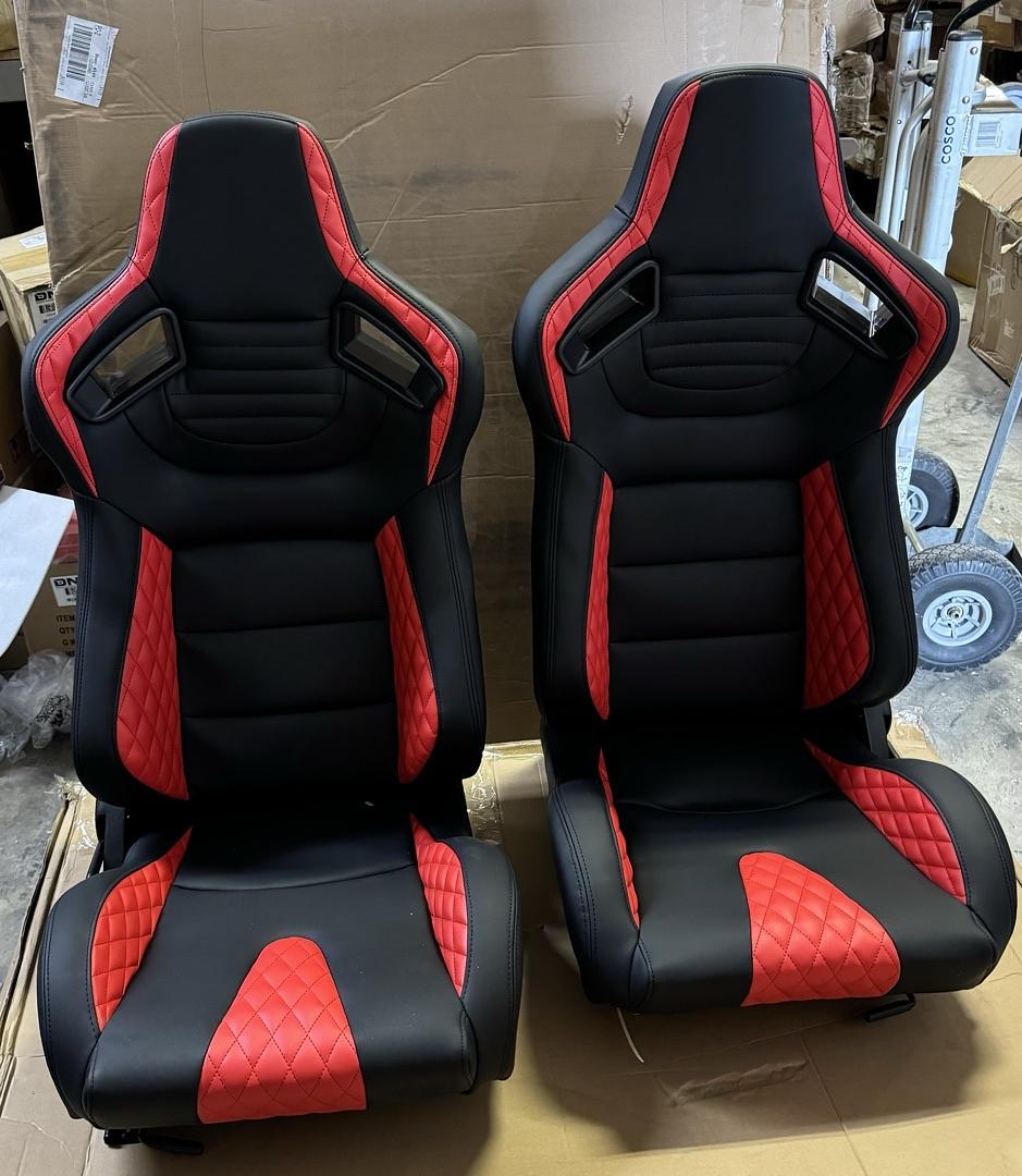 Universal Reclinable Racing Seats with Bottom Mount Sliders,21" W X 22" D X 38" H,Black/Red,RS-