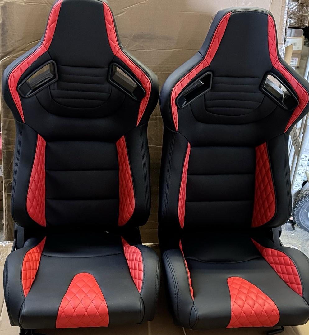 Universal Reclinable Racing Seats with Bottom Mount Sliders,21" W X 22" D X 38" H,Black/Red,RS-