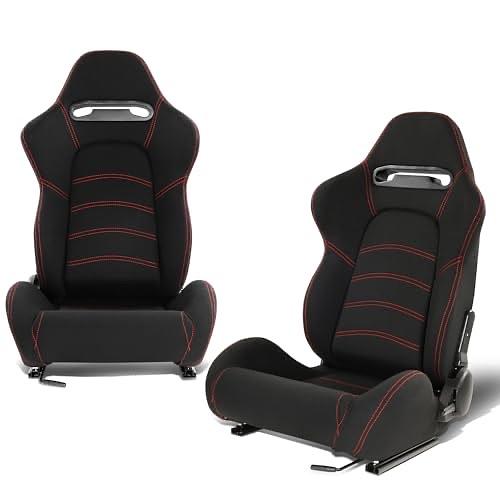 Universal Reclinable Racing Seats with Bottom Mount Sliders,21.5" W X 21.5" D X 35" H,Black/Red