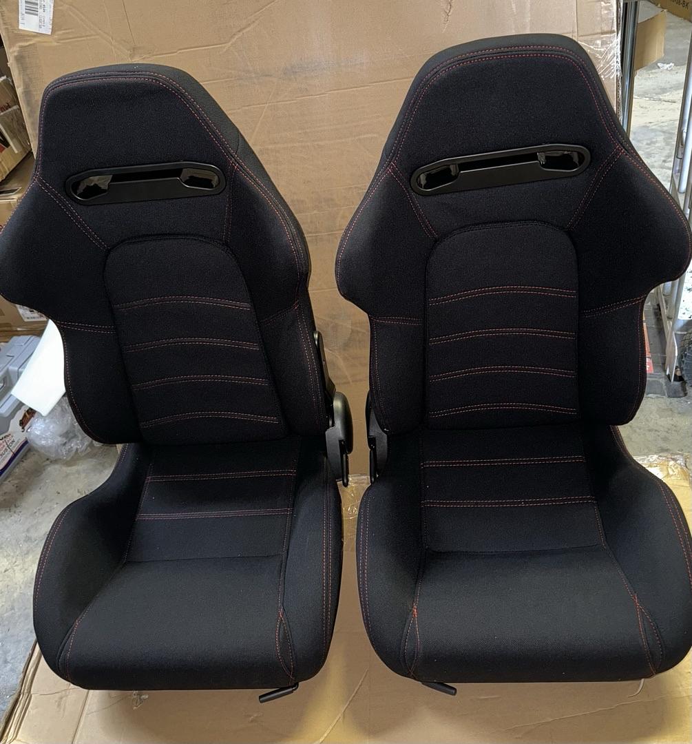 Universal Reclinable Racing Seats with Bottom Mount Sliders,21.5" W X 21.5" D X 35" H,Black/Red