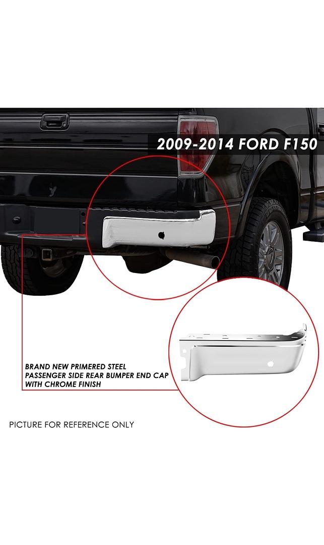 09-14 Ford F150 Right Rear Bumper End Cap W/ Sensor Holes,Chrome