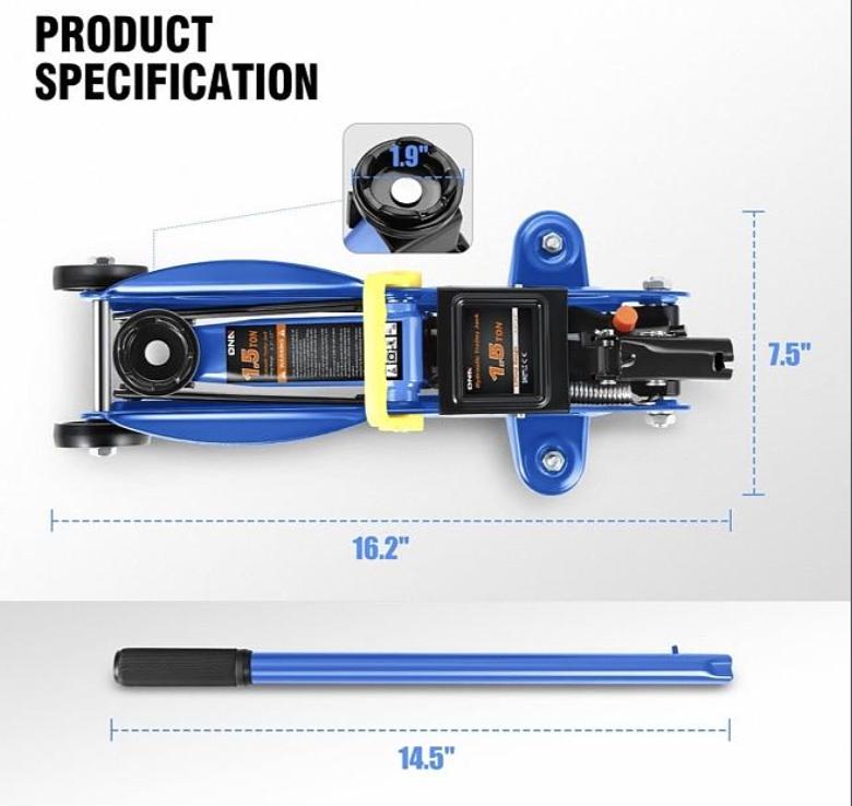 Low Profile Hydraulic Trolley Service/Floor Jack, 2 Ton (4000 lbs) Capacity, Lifting Range 5.1"-13", Blue