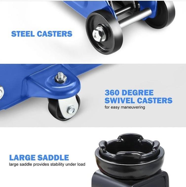 Low Profile Hydraulic Trolley Service/Floor Jack, 2 Ton (4000 lbs) Capacity, Lifting Range 5.1"-13", Blue