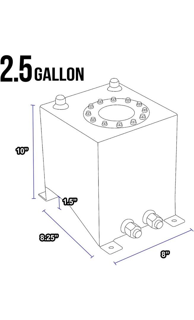 2.5 Gallons Aluminum Top-Feed Fuel Cell Gas Tank 8" (L) x 8. 25" (W) x 10" (H),