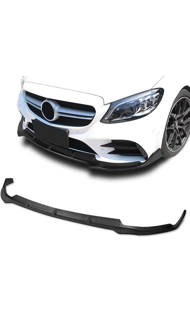 19-20 C-Class W205, Matte Black, 3PCS Front Bumper Lip With Vertical Stabilizer