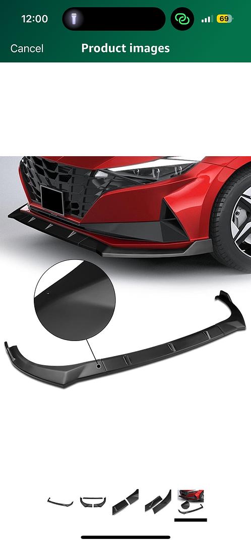 21-22 Hyundai Elantra, 3PC STP-Style Front Bumper Lip Matte Black