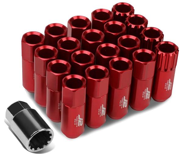 Red M12 x 1.5 16Pcs L: 60mm Open End Lug Nut w/4Pcs Lock+Key