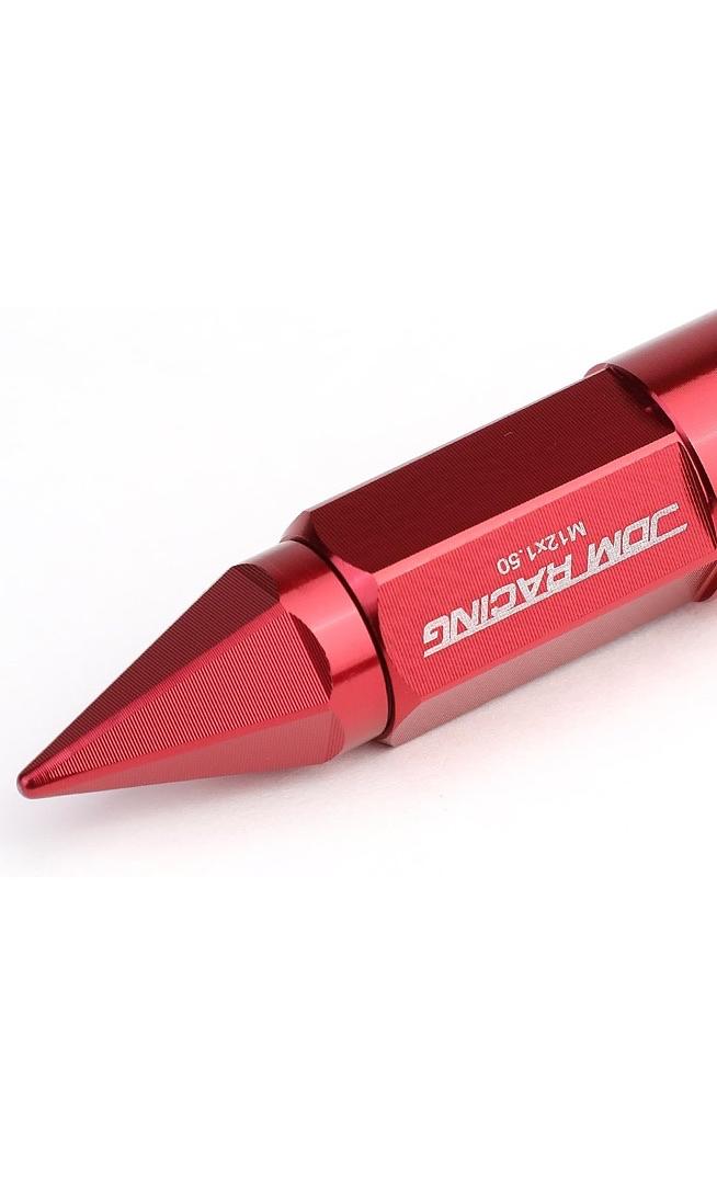 20Pcs M12 x 1.5 Open/Closed End Aluminum Alloy Wheel Lug Nuts w/Deep Drive Extension, 23mm OD/83mm H, Red
