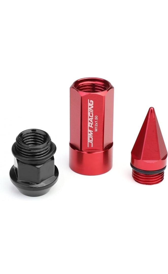 20Pcs M12 x 1.5 Open/Closed End Aluminum Alloy Wheel Lug Nuts w/Deep Drive Extension, 23mm OD/83mm H, Red