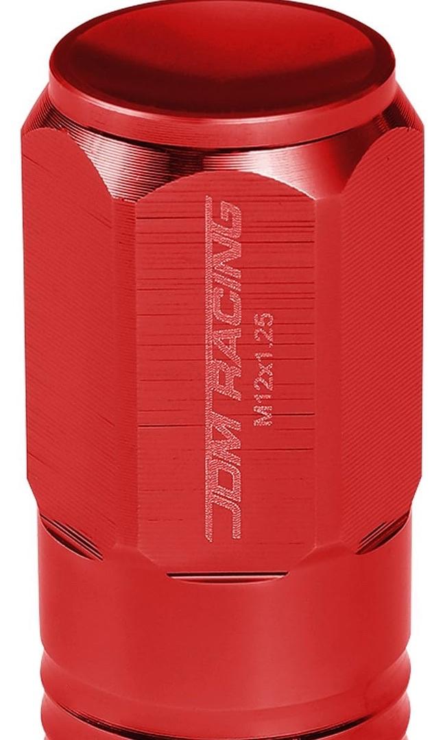20Pcs Closed End Design M12 x 1.25 Aluminum Alloy Wheel Lug Nuts + Deep Drive Extension Adapter, 20mm OD/50mm Height (Red)