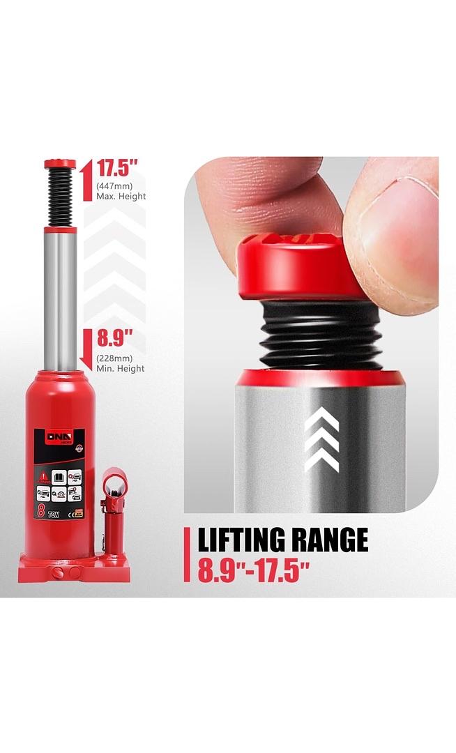 OPEN BOX TOOLS-00358 8 tons / 17637 lbs Lifting Automotive Welded Hydraulic Bottle Jack for Repair Vehicle, Pickup, Truck, w/Manual Handle, Red