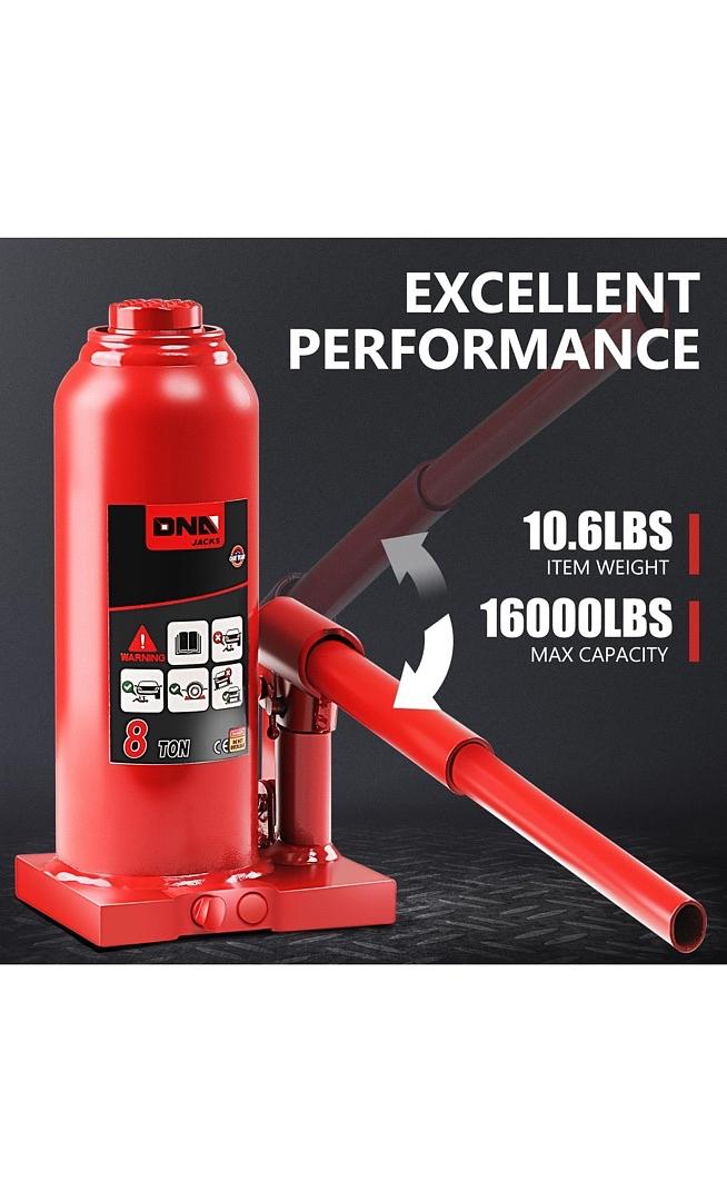 OPEN BOX TOOLS-00358 8 tons / 17637 lbs Lifting Automotive Welded Hydraulic Bottle Jack for Repair Vehicle, Pickup, Truck, w/Manual Handle, Red