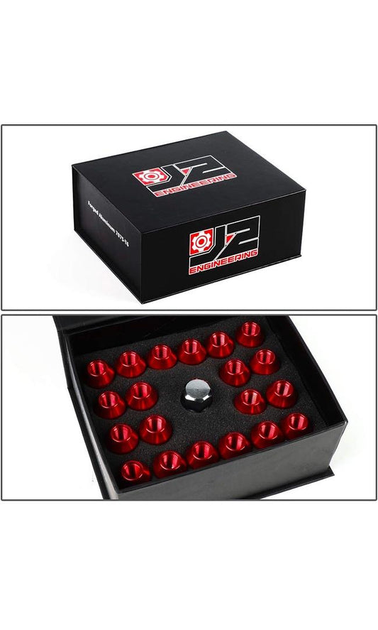 J2 Engineering 7075 Aluminum Red M12 x 1.5 20Pcs L: 35mm Close End Lug Nut w/Socket Adapter