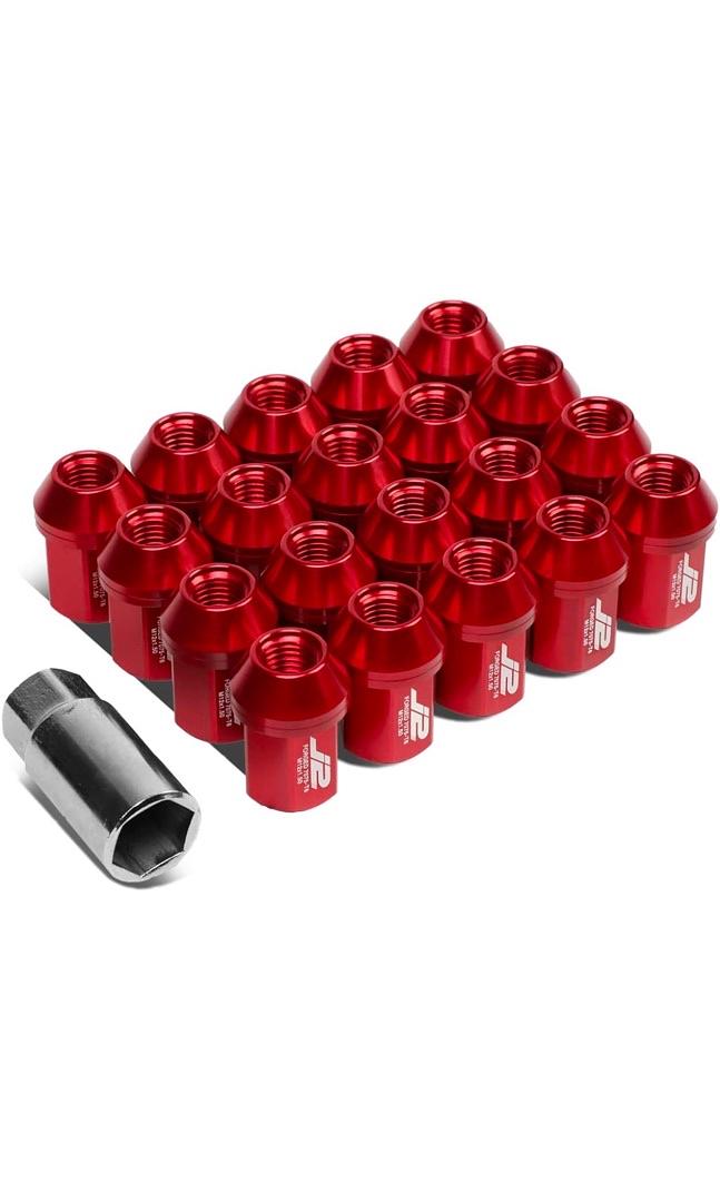 J2 Engineering 7075 Aluminum Red M12 x 1.5 20Pcs L: 35mm Close End Lug Nut w/Socket Adapter
