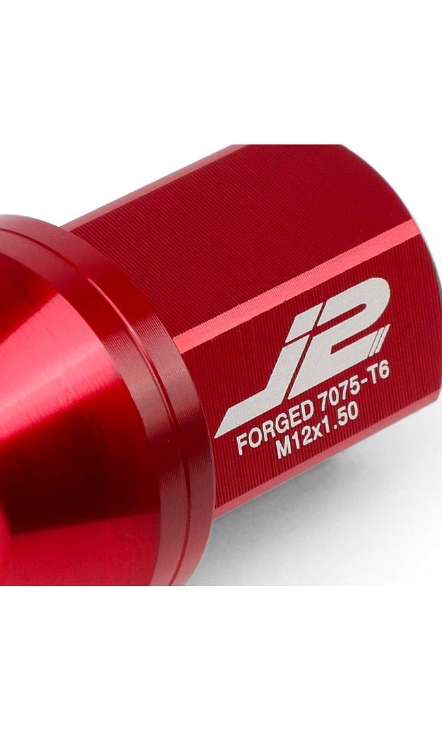 J2 Engineering 7075 Aluminum Red M12 x 1.5 20Pcs L: 35mm Close End Lug Nut w/Socket Adapter