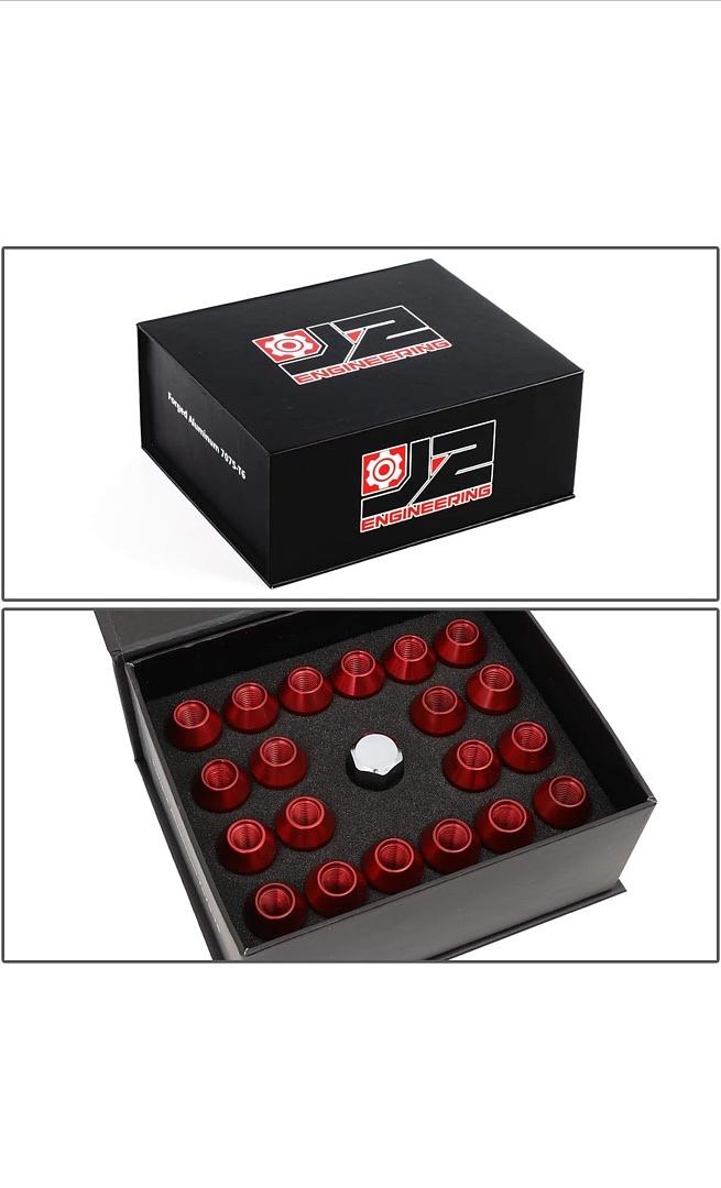 20Pcs M12 x 1.25 7075-T6 Aluminum 50mm Open-End Lug Nut w/Socket Key (Red)