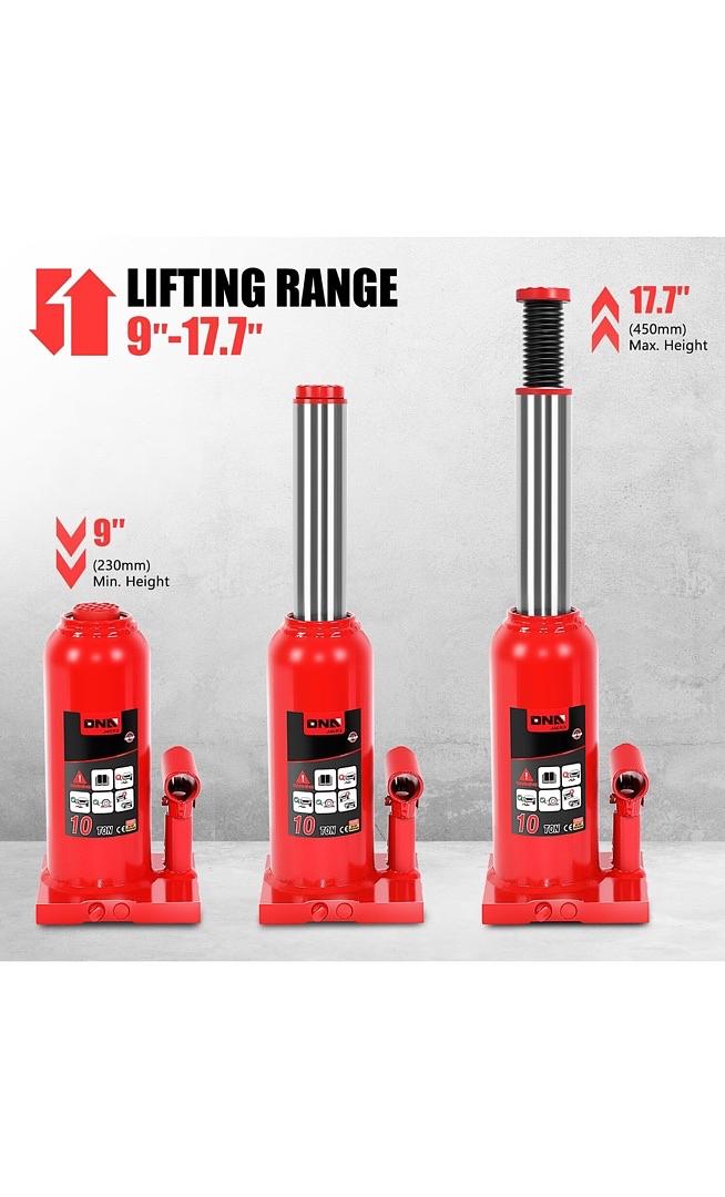 10 tons / 22046.2 lbs Lifting Automotive Welded Hydraulic Bottle Jack for Repair Vehicle, Pickup, Truck, w/Manual Handle, Red