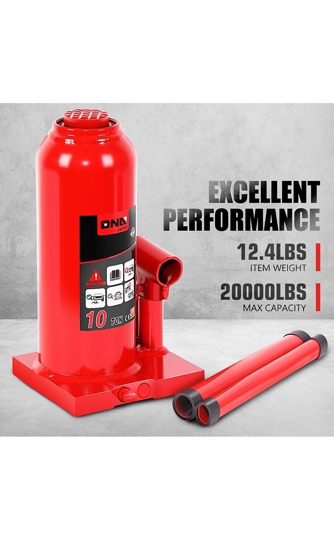 10 tons / 22046.2 lbs Lifting Automotive Welded Hydraulic Bottle Jack for Repair Vehicle, Pickup, Truck, w/Manual Handle, Red