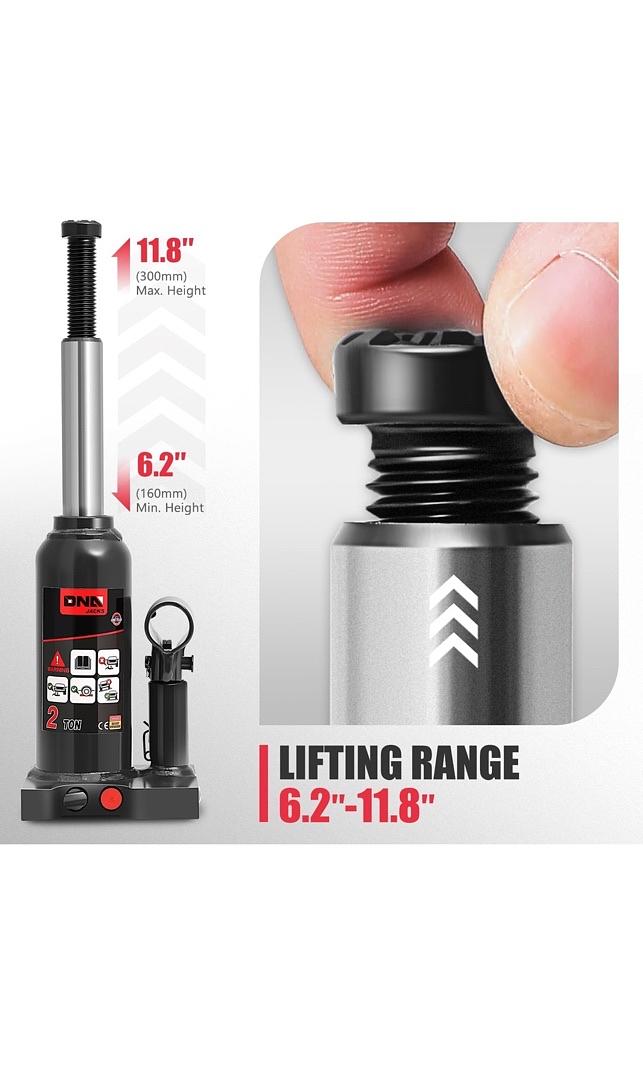 2 tons / 4409.2 lbs Lifting Automotive Welded Hydraulic Bottle Jack for Repair Vehicle, Pickup, Truck, w/Manual Handle, Black