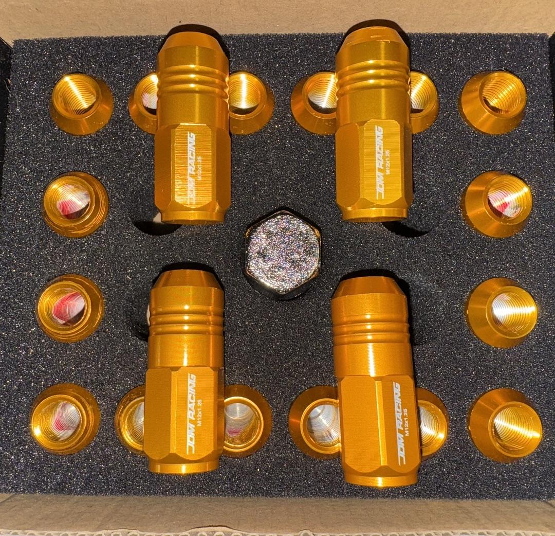 20Pcs Closed End Design M12 x 1.25 Aluminum Alloy Wheel Lug Nuts + Deep Drive Extension Adapter, 20mm OD/50mm Height (Orange)