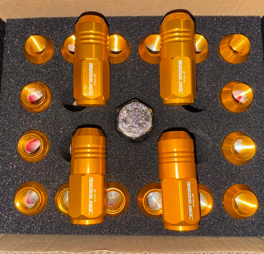 20Pcs Closed End Design M12 x 1.25 Aluminum Alloy Wheel Lug Nuts + Deep Drive Extension Adapter, 20mm OD/50mm Height (Orange)