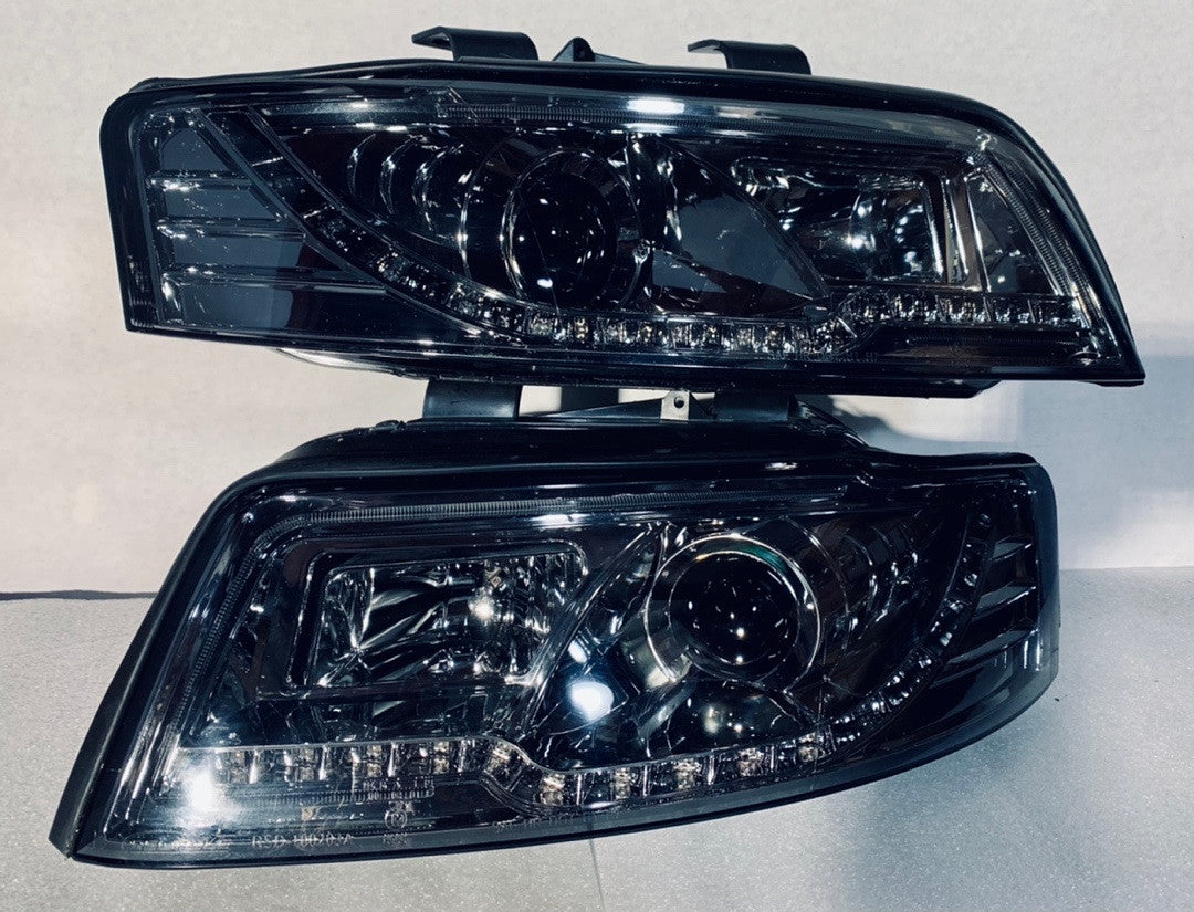 Smoke Lens Amber Signal LED String DRL Projector Headlights Replacement For 04-05 A4 S4 Quattro