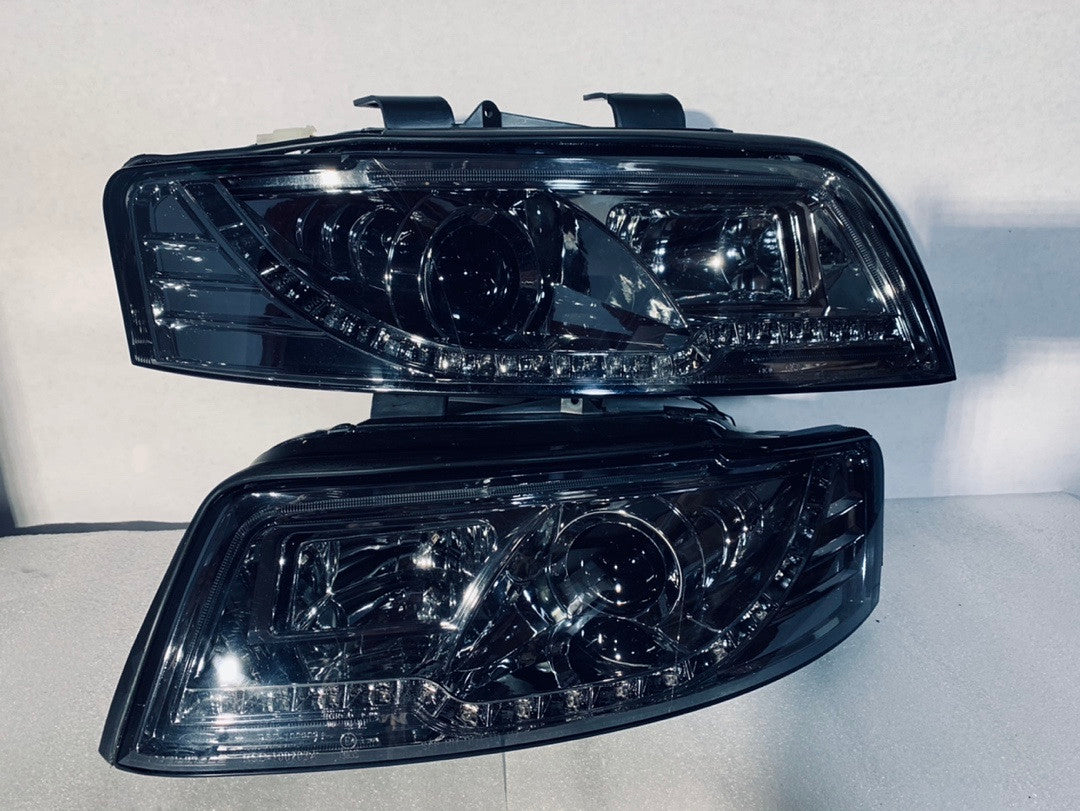 Smoke Lens Amber Signal LED String DRL Projector Headlights Replacement For 04-05 A4 S4 Quattro