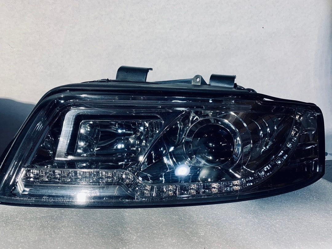 Smoke Lens Amber Signal LED String DRL Projector Headlights Replacement For 04-05 A4 S4 Quattro