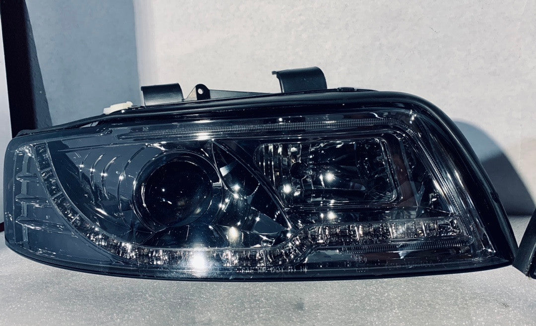 Smoke Lens Amber Signal LED String DRL Projector Headlights Replacement For 04-05 A4 S4 Quattro