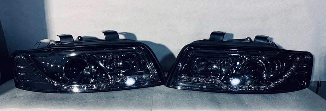 Smoke Lens Amber Signal LED String DRL Projector Headlights Replacement For 04-05 A4 S4 Quattro