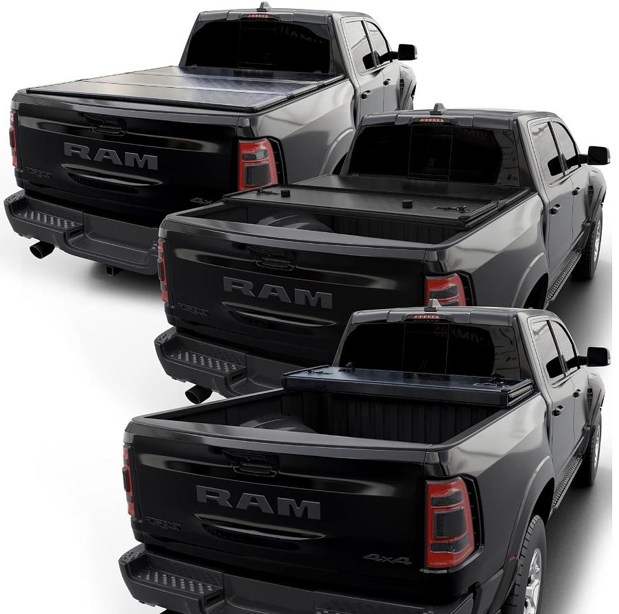 For 2019 to 2020 Ram 1500 Fleetside 76.3" Bed w/o Ram Box Bump Texture Hard Top Tri Fold Truck Tonneau Cover