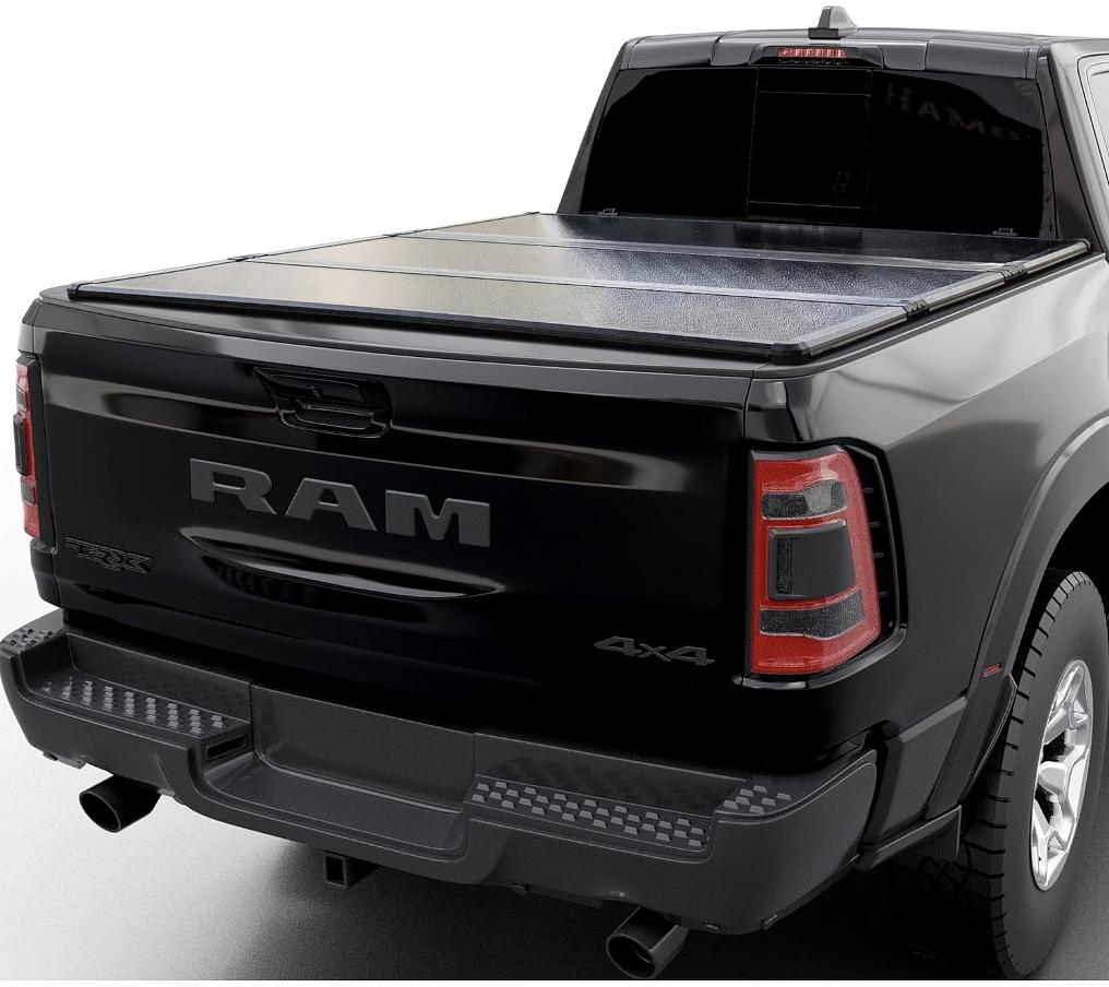 For 2019 to 2020 Ram 1500 Fleetside 76.3" Bed w/o Ram Box Bump Texture Hard Top Tri Fold Truck Tonneau Cover