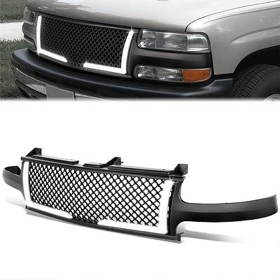 Chevy 99-02 Silverado / 00-06 Suburban - Tahoe Glossy Black LED DRL Diamond Mesh Grille