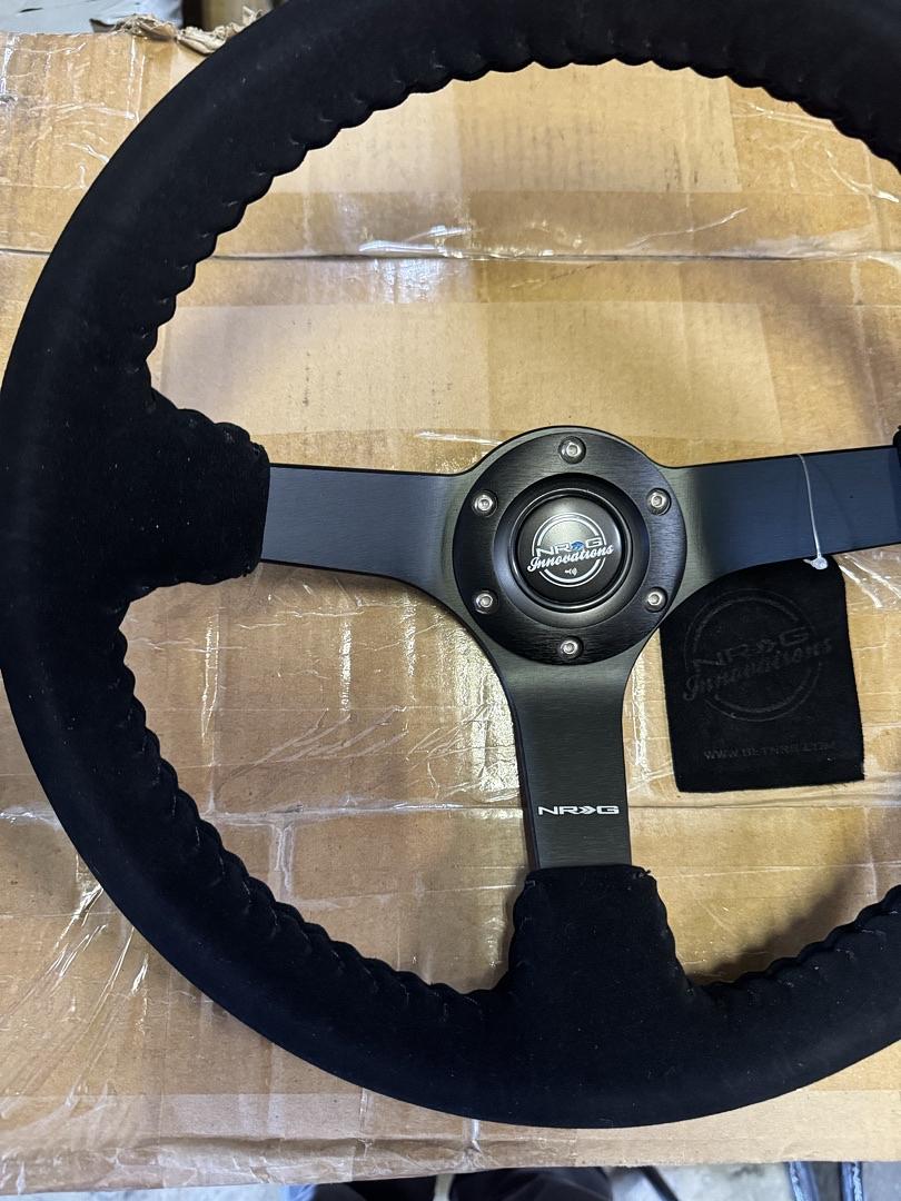 Reinforced Steering Wheel 3" Deep 5mm Matte Black Spoke 350mm Sport Steering Wheel Black Suede With Black Baseball Stitching